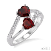 5&6 MM Heart Shape Garnet and 1/50 Ctw Round Cut Diamond Ring in Sterling Silver