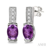 7x5 MM Oval Cut Amethyst and 1/50 Ctw Round Cut Diamond Earrings in Sterling Silver