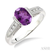 8x6 MM Oval Cut Amethyst and 1/20 Ctw Round Cut Diamond Ring in Sterling Silver