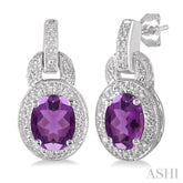 8x6 MM Oval Cut Amethyst and 1/20 Ctw Round Cut Diamond Earrings in Sterling Silver