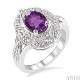 9x7 MM Oval Cut Amethyst and 1/50 Ctw Round Cut Diamond Ring in Sterling Silver