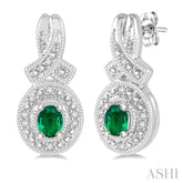 4x3 MM Oval Cut Emerald and 1/20 Ctw Round Cut Diamond Earrings in Sterling Silver
