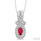 5x3 MM Oval Cut Ruby and 1/50 Ctw Round Cut Diamond Pendant in Sterling Silver with Chain