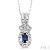 5x3 MM Oval Cut Sapphire and 1/50 Ctw Round Cut Diamond Pendant in Sterling Silver with Chain