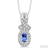 5x3 MM Oval Cut Tanzanite and 1/50 Ctw Round Cut Diamond Pendant in Sterling Silver with Chain