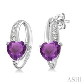 7x7 MM Heart Shape Amethyst and 1/20 Ctw Round Cut Diamond Earrings in Sterling Silver