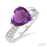 8x8 MM Heart Shape Amethyst and 1/20 Ctw Round Cut Diamond Ring in Sterling Silver