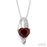 8x8 MM Heart Shape Garnet and 1/20 Ctw Round Cut Diamond Pendant in Sterling Silver with Chain