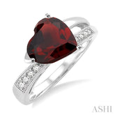 8x8 MM Heart Shape Garnet and 1/20 Ctw Round Cut Diamond Ring in Sterling Silver