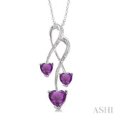 5&7 MM Heart Shape Amethyst and 1/50 Ctw Round Cut Diamond Pendant in Sterling Silver with Chain