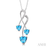 5&7 MM Heart Shape Blue Topaz and 1/50 Ctw Round Cut Diamond Pendant in Sterling Silver with Chain