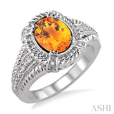 9x7 MM Oval Cut Citrine and 1/50 Ctw Round Cut Diamond Ring in Sterling Silver