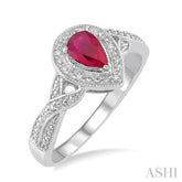 6x4 MM Pear Shape Ruby and 1/50 Ctw Round Cut Diamond Ring in Sterling Silver