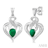 5x3 MM Pear Shape Emerald and 1/50 Ctw Round Cut Diamond Earrings in Sterling Silver
