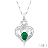 6x4 MM Pear Shape Emerald and 1/50 Ctw Round Cut Diamond Pendant in Sterling Silver with Chain