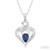 6x4 MM Pear Shape Sapphire and 1/50 Ctw Round Cut Diamond Pendant in Sterling Silver with Chain