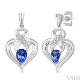 5x3 MM Pear Shape Tanzanite and 1/50 Ctw Round Cut Diamond Earrings in Sterling Silver