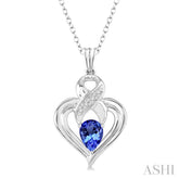 6x4 MM Pear Shape Tanzanite and 1/50 Ctw Round Cut Diamond Pendant in Sterling Silver with Chain