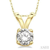 1/5 Ctw Round Cut Solitaire Diamond Pendant in 14K Yellow Gold with Chain