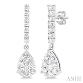 5/8 Ctw Pear Drop Round Cut Diamond Earring in 14K White Gold