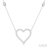 1/2 Ctw Round Cut Diamond Heart Fashion Station Necklace in 10K White Gold