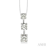 1 ctw Three Stone Round Cut Diamond Pendant in 14K White Gold with Chain