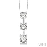 1 Ctw Three Stone Round Cut Diamond Pendant in 14K White Gold with Chain