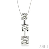 1 ctw Three Stone Round Cut Diamond Pendant in 14K White Gold with Chain