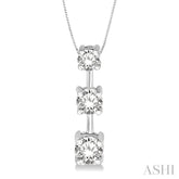 1 Ctw Three Stone Round Cut Diamond Pendant in 14K White Gold with Chain