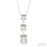 3/4 ctw Three Stone Round Cut Diamond Pendant in 14K White Gold with Chain