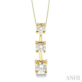 3/4 ctw Three Stone Round Cut Diamond Pendant in 14K Yellow Gold with Chain