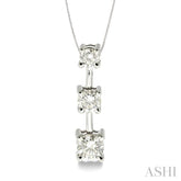 3/4 ctw Three Stone Round Cut Diamond Pendant in 14K White Gold with Chain