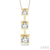 3/4 Ctw Three Stone Round Cut Diamond Pendant in 14K Yellow Gold with Chain