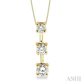 1/2 ctw Three Stone Round Cut Diamond Pendant in 14K Yellow Gold with Chain
