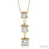 1/2 ctw Three Stone Round Cut Diamond Pendant in 14K Yellow Gold with Chain