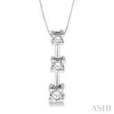 1/4 Ctw Three Stone Round Cut Diamond Pendant in 14K White Gold with Chain