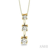 1/4 ctw Three Stone Round Cut Diamond Pendant in 14K Yellow Gold with Chain