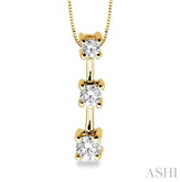 1/4 ctw Three Stone Round Cut Diamond Pendant in 14K Yellow Gold with Chain