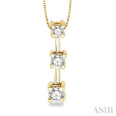 1/4 Ctw Three Stone Round Cut Diamond Pendant in 14K Yellow Gold with Chain