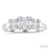 1/2 Ctw Past, Present & Future Baguette and Round Cut Diamond Fusion Fashion Ring in 14K White Gold