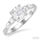 1/2 Ctw Pear and Round Cut Diamond Semi-Mount Engagement Ring in 14K White Gold