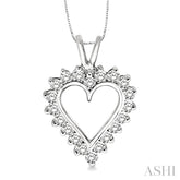 1 Ctw Round Cut Diamond Heart Pendant in 14K White Gold with Chain