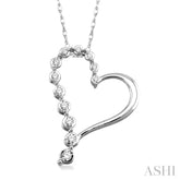 1/10 Ctw Round Cut Diamond Half Journey Heart Pendant in 14K White Gold with Chain