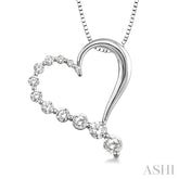 1/4 Ctw Round Cut Diamond Heart Half Journey Pendant in 14K White Gold with Chain