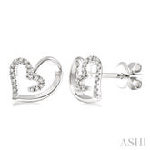 1/10 Ctw Round Cut Diamond Heart Shape Earrings in 14K White Gold