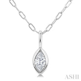 1/5 Ctw Marquise Cut Bezel Set Diamond Fashion Pendant With Paperclip Chain in 14K White Gold
