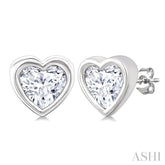 1/5 Ctw Petite Bezel Set Heart Shape Diamond Fashion Stud Earring in 10K White Gold
