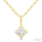 1/5 Ctw Princess Cut Bezel Set Diamond Fashion Pendant With Paperclip Chain in 14K Yellow Gold
