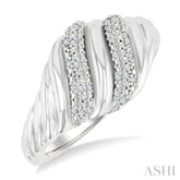 1/10 Ctw Bold Silver Twisted Rib Single Cut Diamond Bold Fashion Band in Sterling Silver
