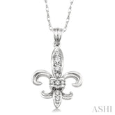 1/6 Ctw Round Cut Diamond Fleur De Lis Pendant in 14K White Gold with Chain